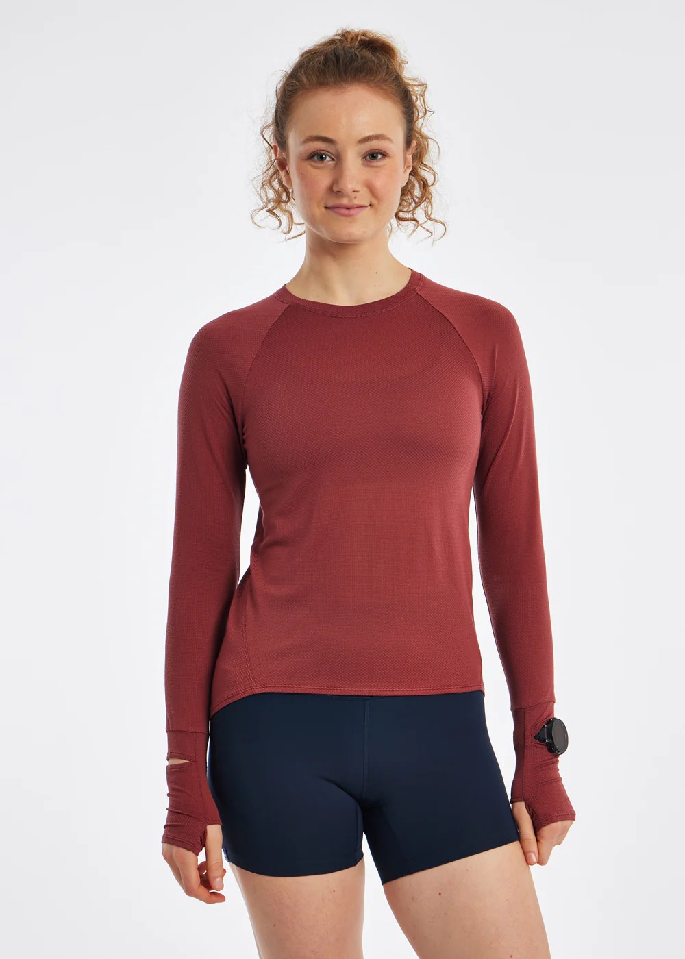 oiselle flyout long-sleeve running top in red