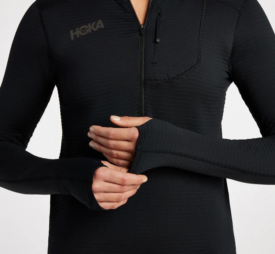 hoka half zip long sleeve running top in black