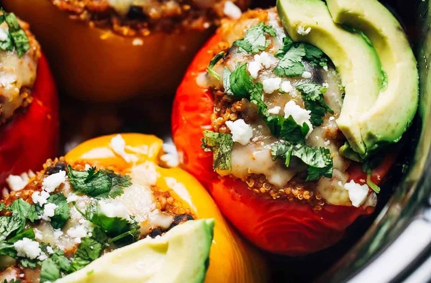 Quinoa Black Bean Crockpot Stuffed Peppers Recipe - Pinch of Yum