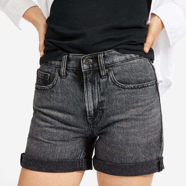 ASOS DESIGN shorter length denim shorts in 90s mid wash with rip detail and  raw hem | ASOS