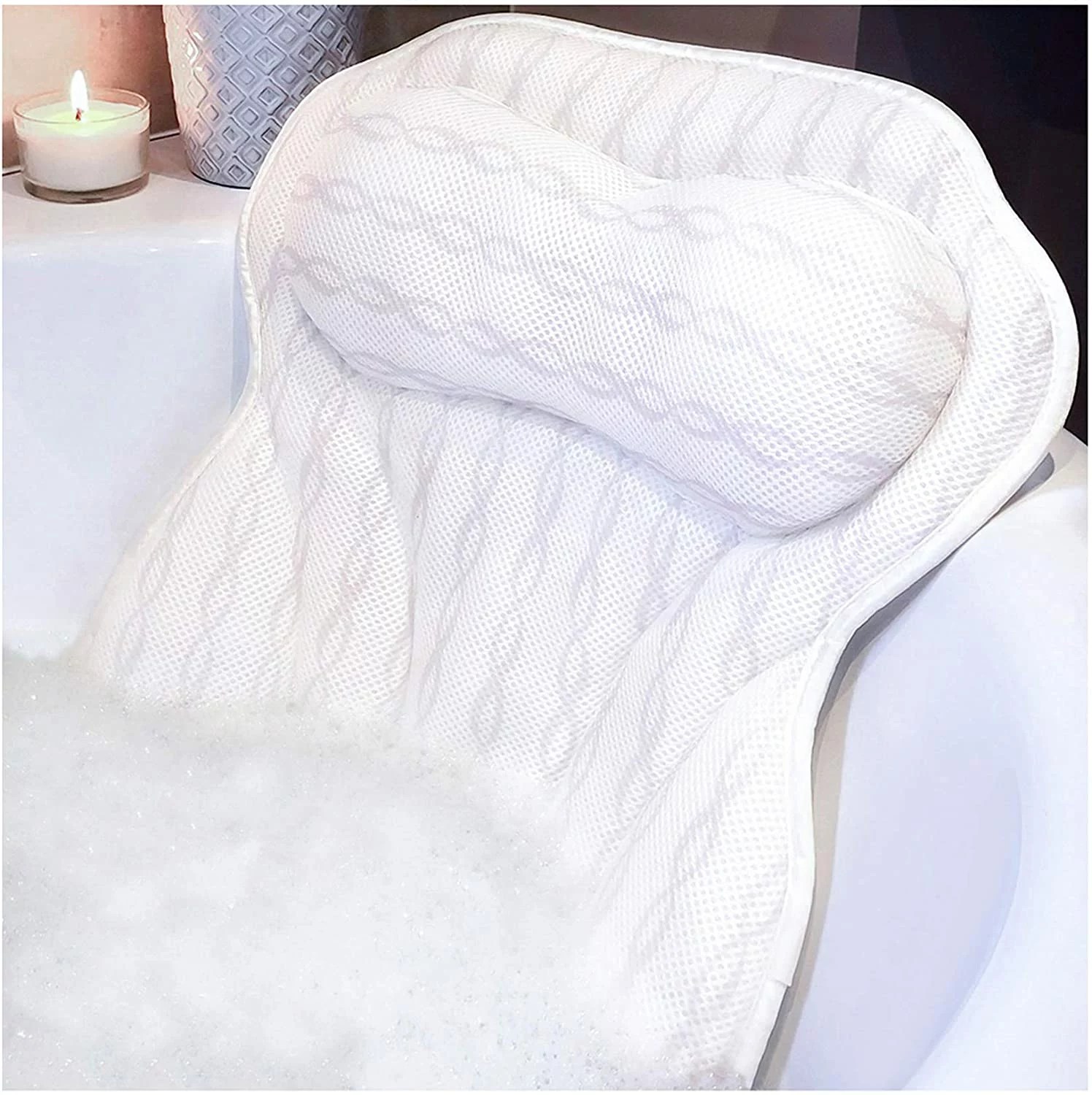 AEROiVi Bathtub Pillow Headrest Bath Pillows for Tub Neck and Back Support  with Non Slip Suction Cups Spa Bath Cushion Relaxing Bathroom Accessories