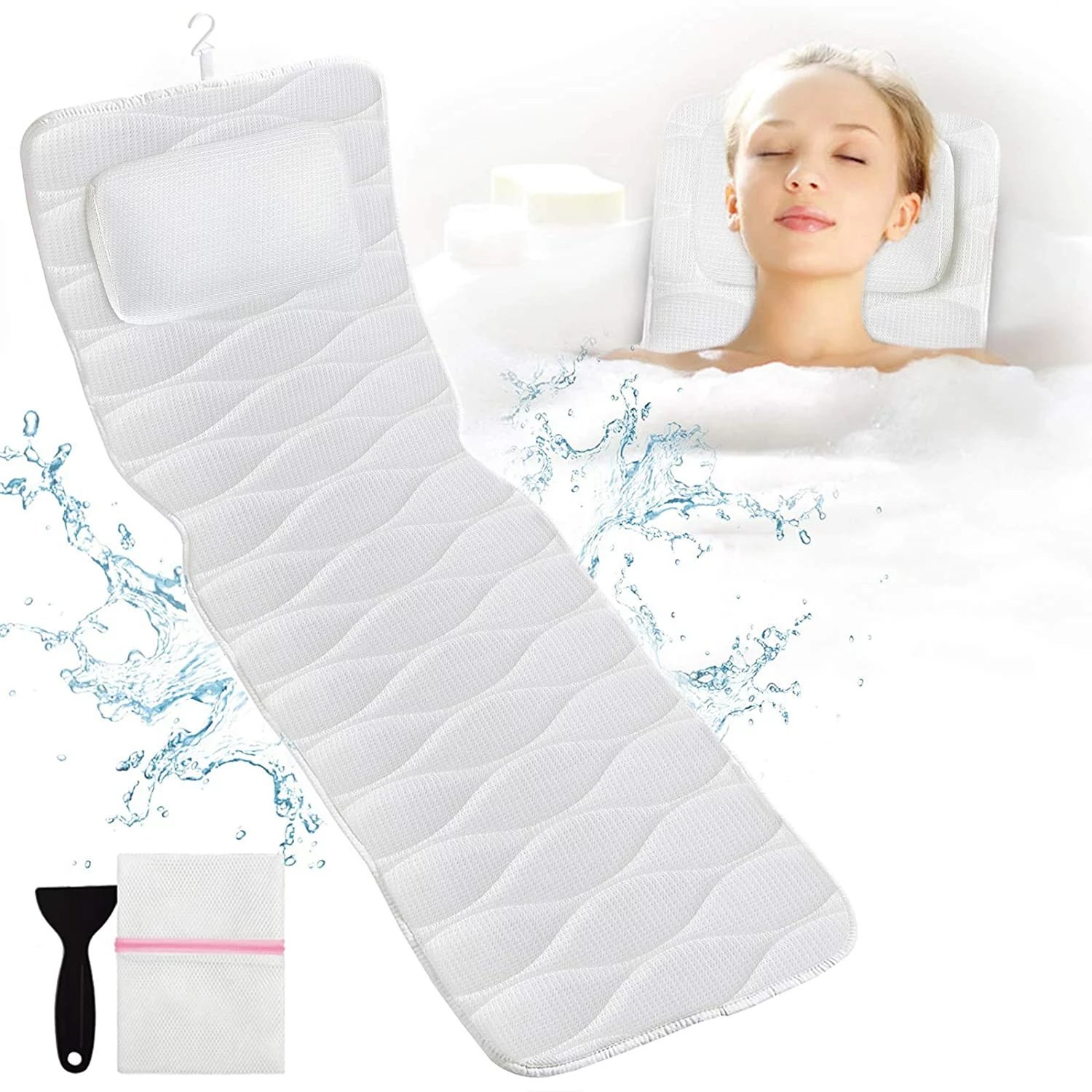 Bathtub Pillow for Neck and Back Support with 6 Non-Slip Suction Cups &  Drying Hook - Machine Washable Bath Tub Pillow Headrest for Standard,  Soaking