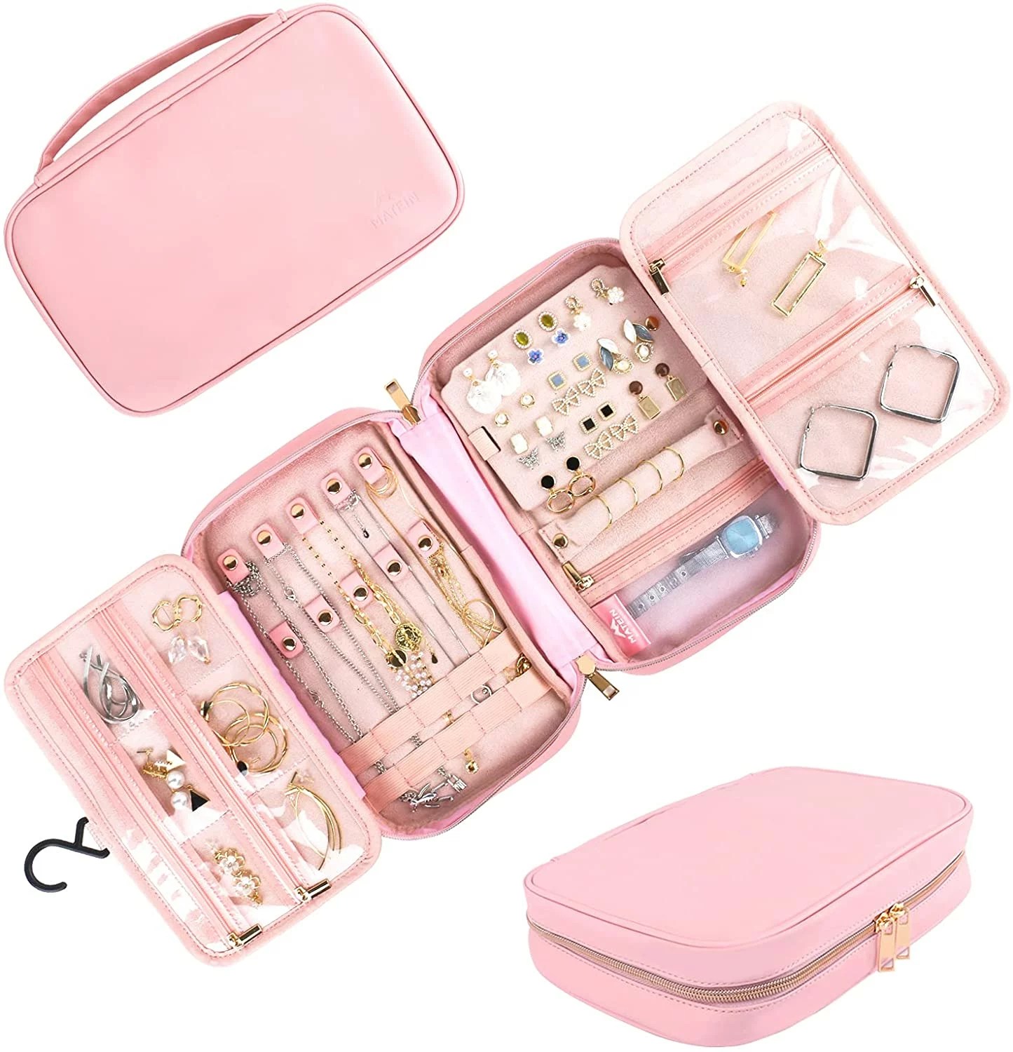 Pink Travel Jewelry Organizer with 22 See-through Pockets– Bagsmart