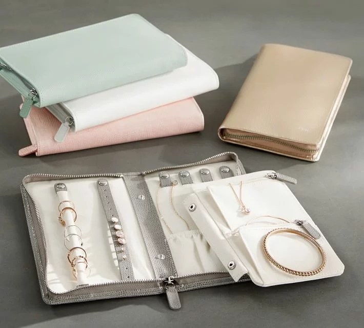 NBX Travel Jewelry Organizer Grey, Foldable Jewelry Case, Eco-Leather Jewelry Storage Bag, Women's, Size: Small, Grey Type