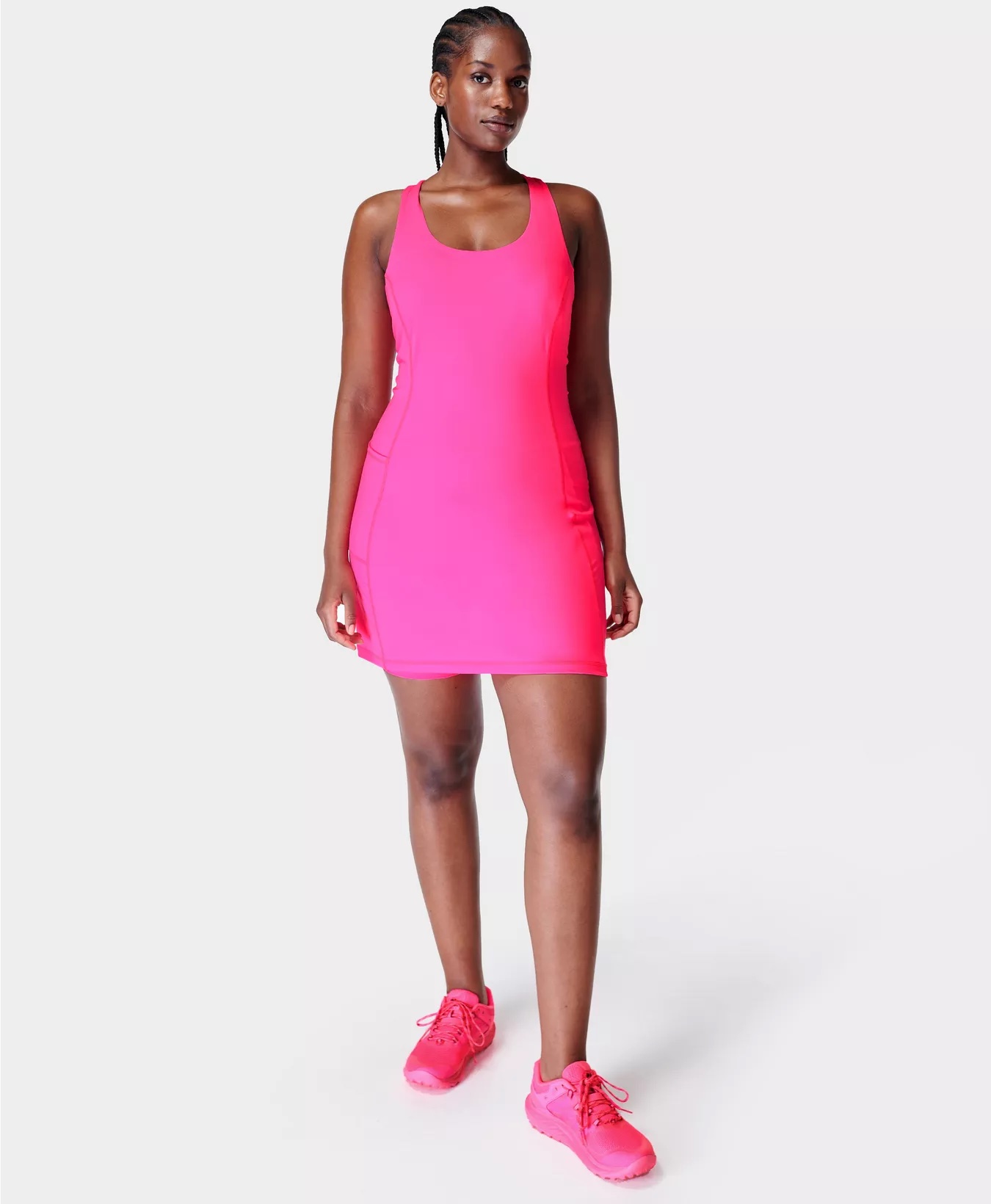 Exercise dress in pink punch👀I don't see any logo added on the
