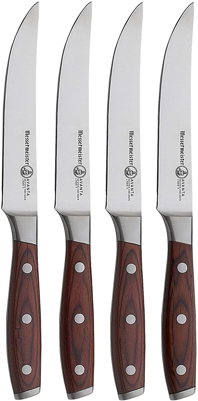 FOXEL Steak Knives Knife Set of 4, 8, or 12 Piece - Best Non Serrated  German Stainless Steel Straight Edge Blade - Full Tang Rust