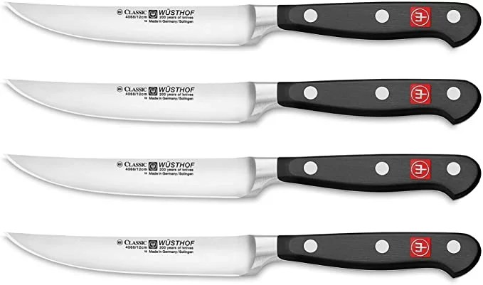 FOXEL Best Straight Edge Steak Knives Knife Set of 4, 8, or 12 Piece - Non  Serrated Rust Resistant Japanese VG10 High Carbon Stainless Steel Blade