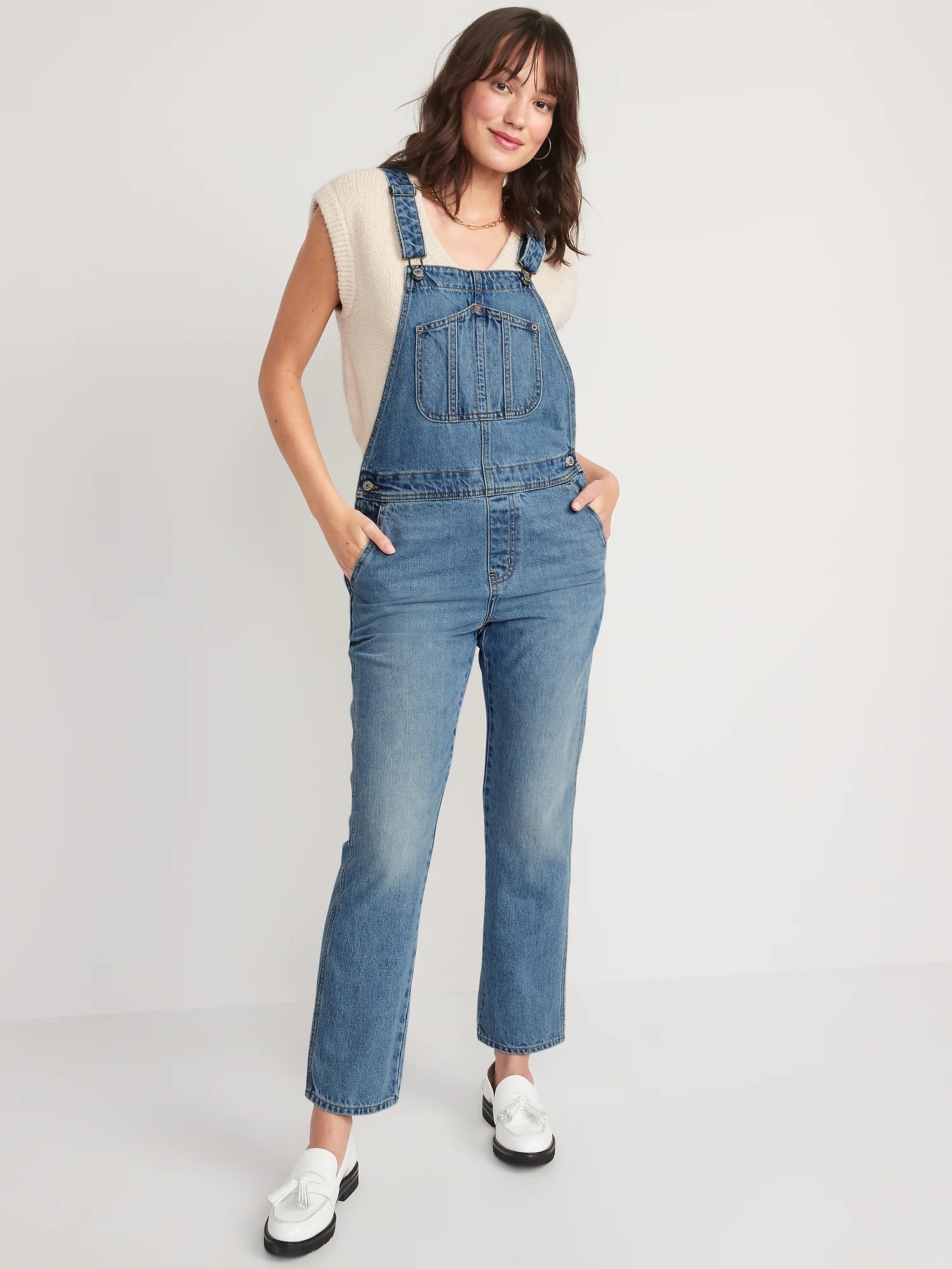Old Navy Slouchy Straight Non Stretch Jean Overalls 