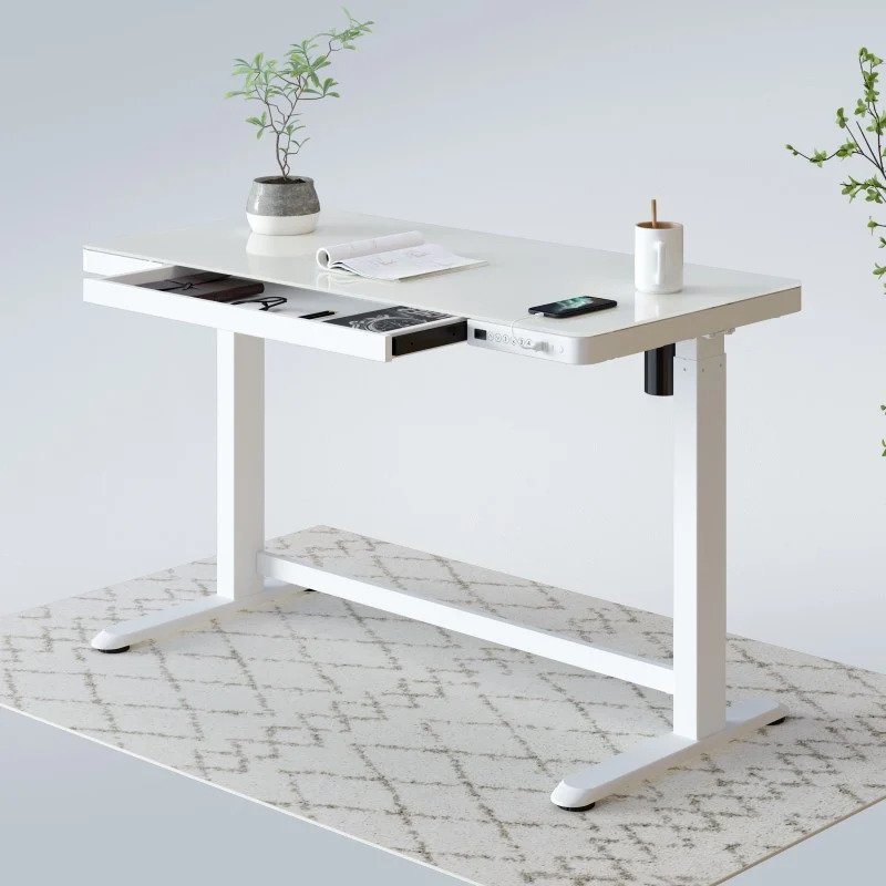 FlexiSpot E7 55W Height-Adjustable Standing Desk, Bamboo/White