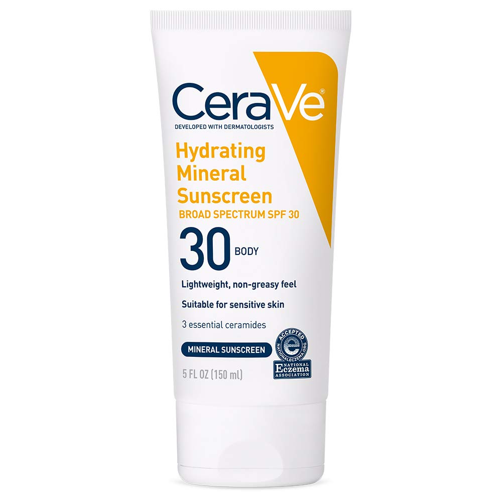 cerave hydrating mineral sunscreen spf 30, one of the best sunscreens for sensitive skin