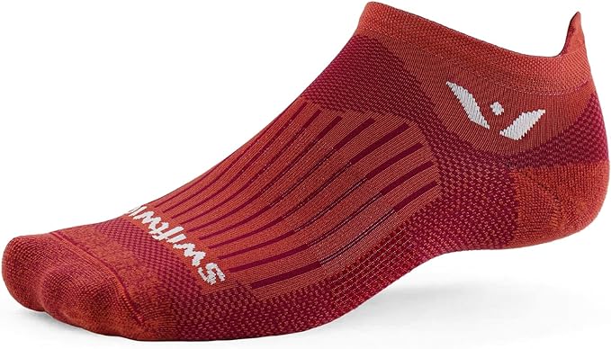 a pair of red swiftwick ankle compression socks