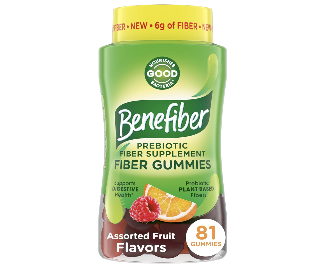 Benefiber Prebiotic Fiber Supplement Gummies on white background