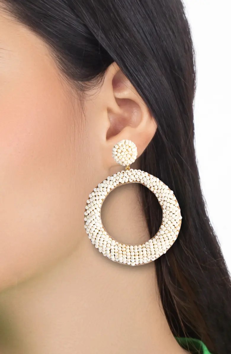 Deepa Gurnani Asta Beaded Hoop Drop Earrings