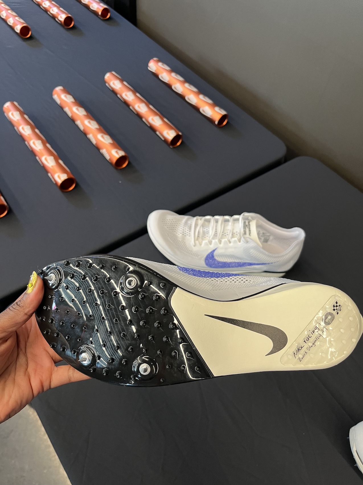 a look at the bottom of Nike's Dragonfly 2, one of the Olympic track spikes for Paris 2024