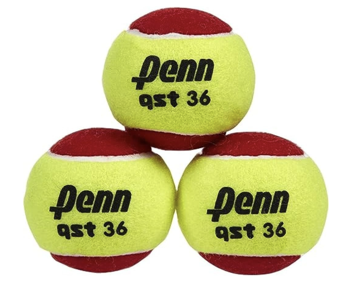 red stage 3 tennis balls from Penn. the red color means it's a good tennis ball for beginners