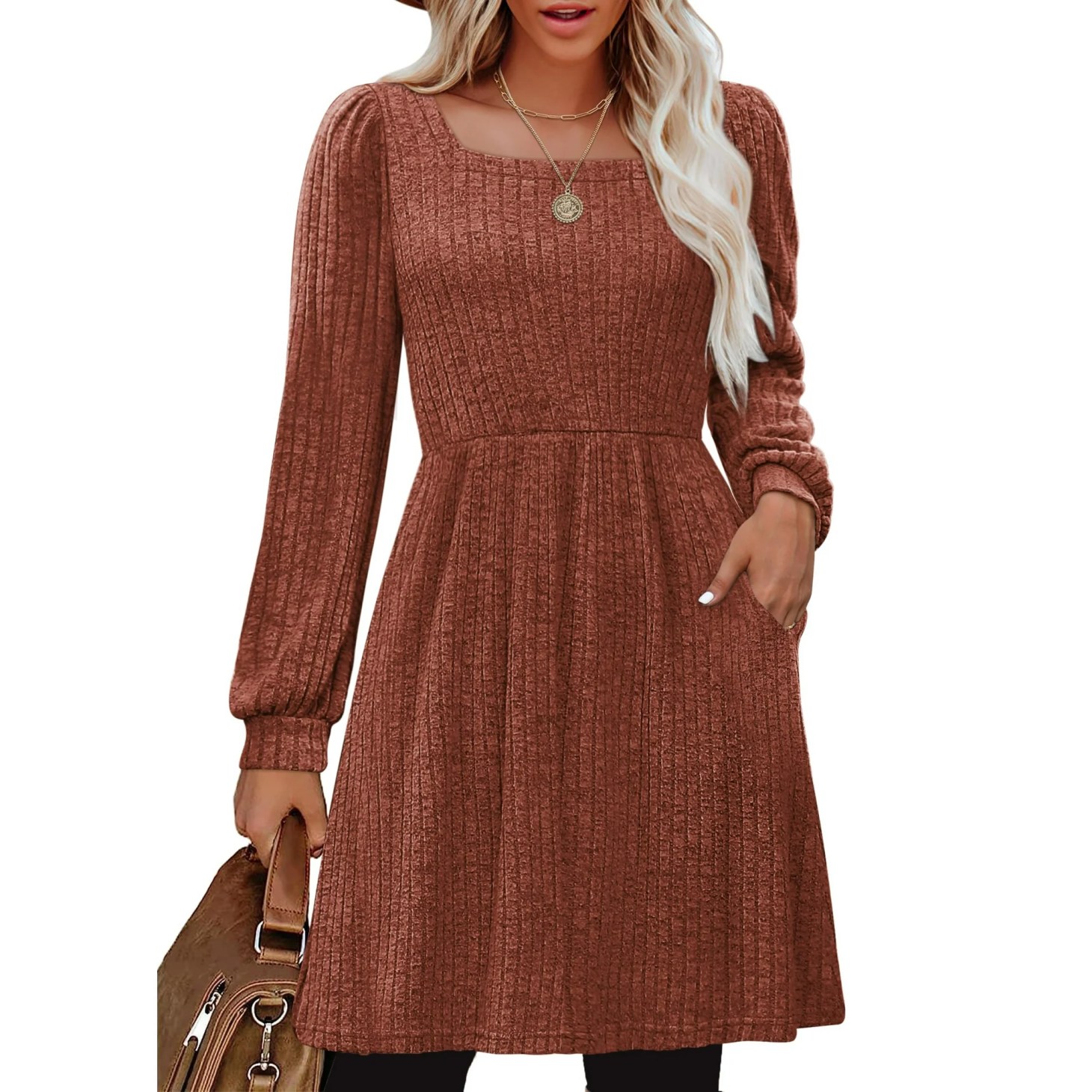 Shine Up Fall Square Neck Dress from Walmart