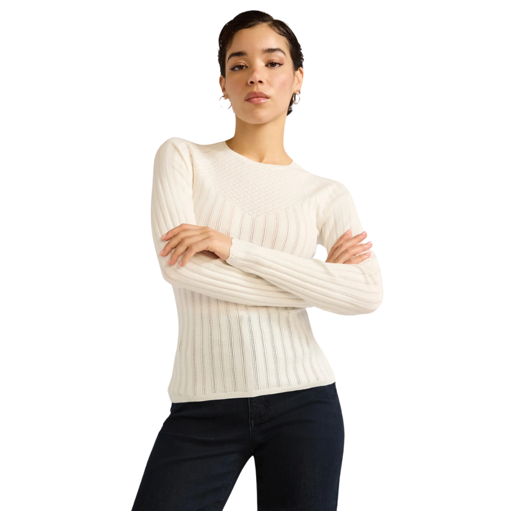 Sofia Jeans by Sofia Vergara Lace Crewneck Sweater with Long Sleeves