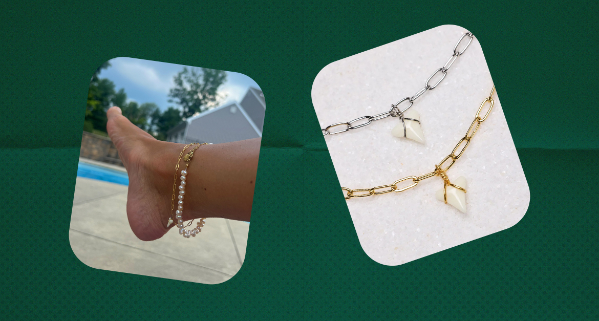 Collage of pura vida shark tooth bracelet