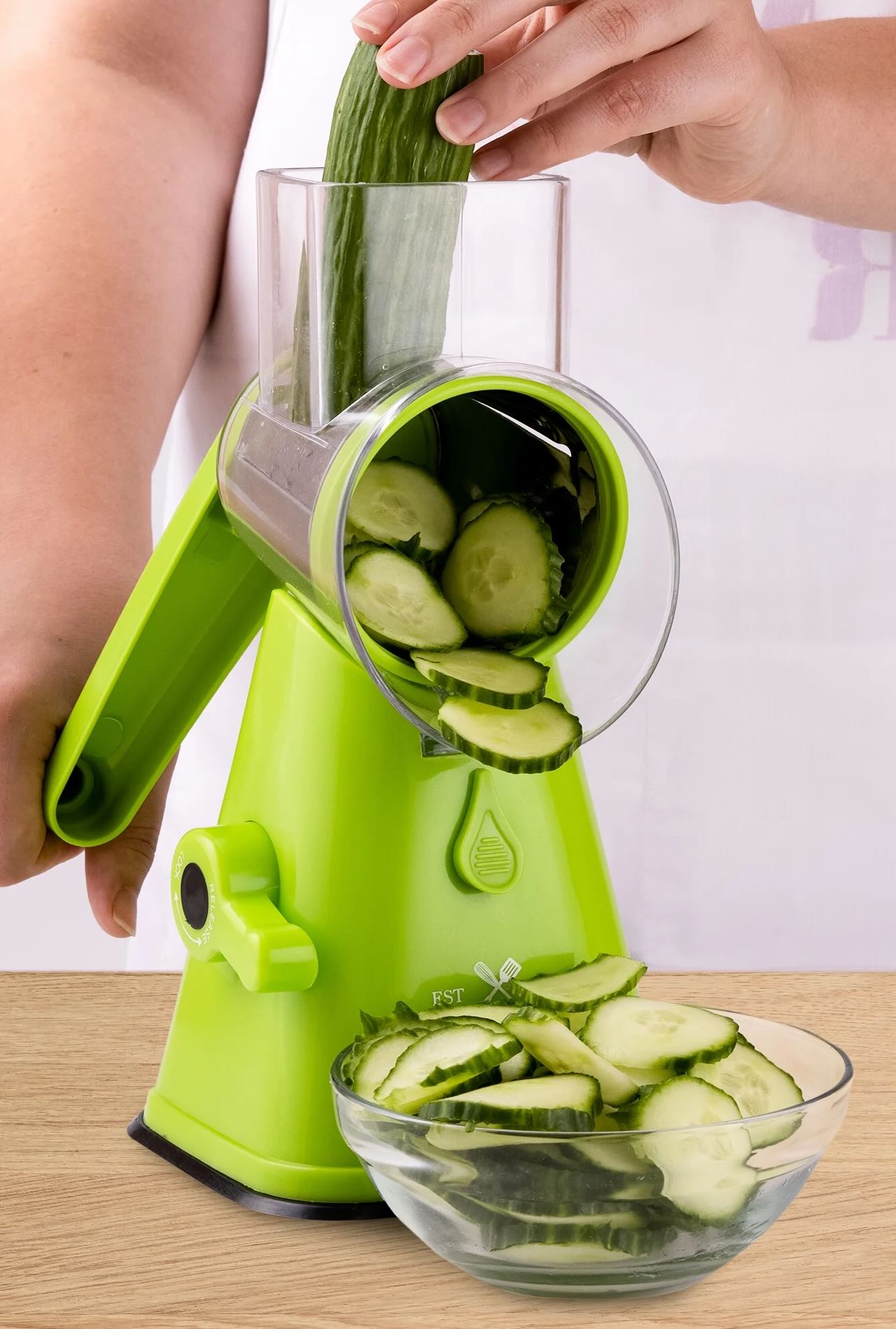 cutting a cucumber in the zulay kitchen cheese grater