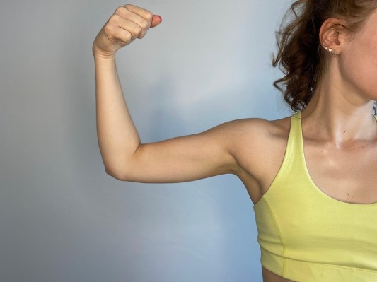 A close-up of the author's arms before she started running with Bala Bangles