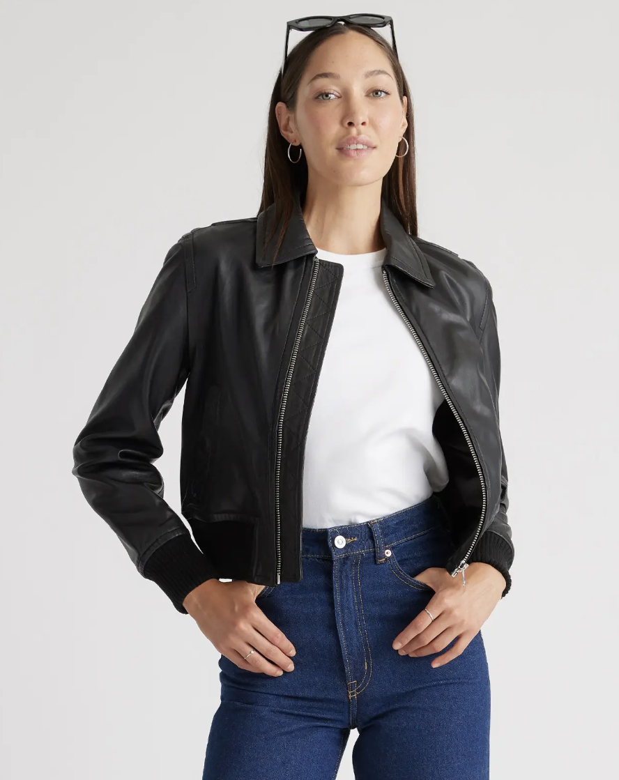 Quince 100% Washed Leather Bomber Jacket