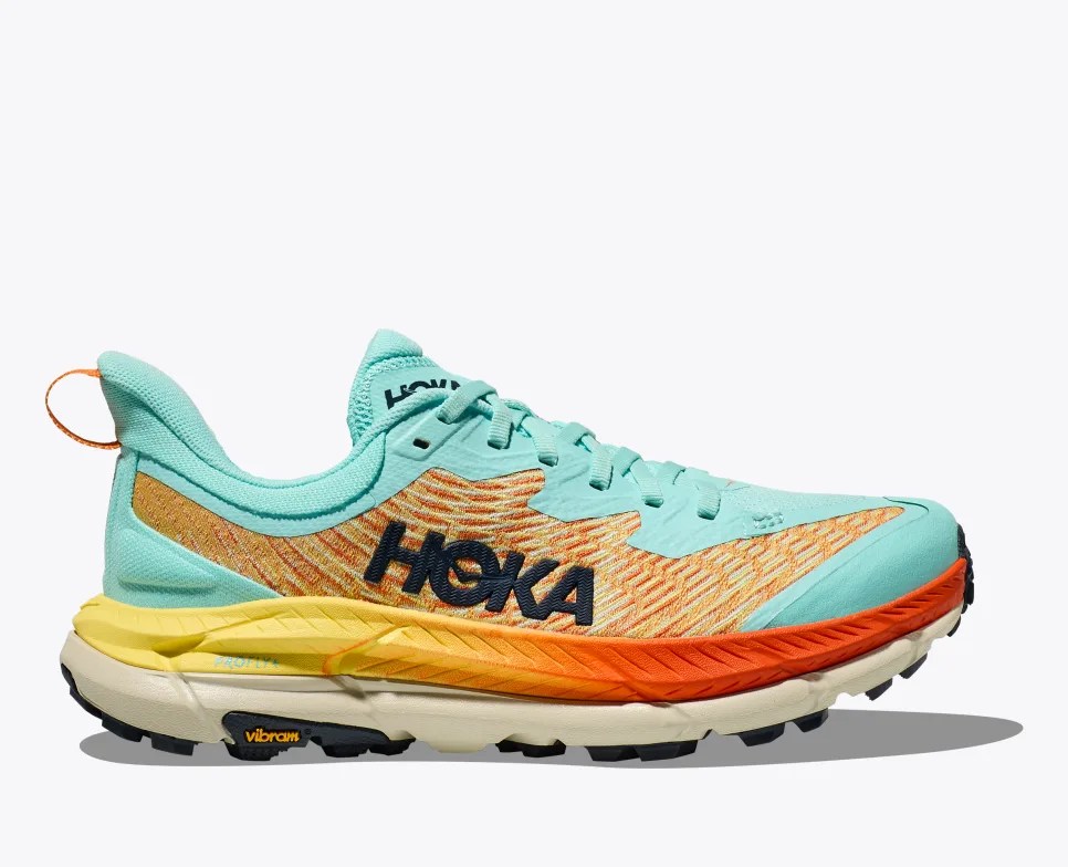 hoka mafate speed 4 trail running shoes in blue and orange