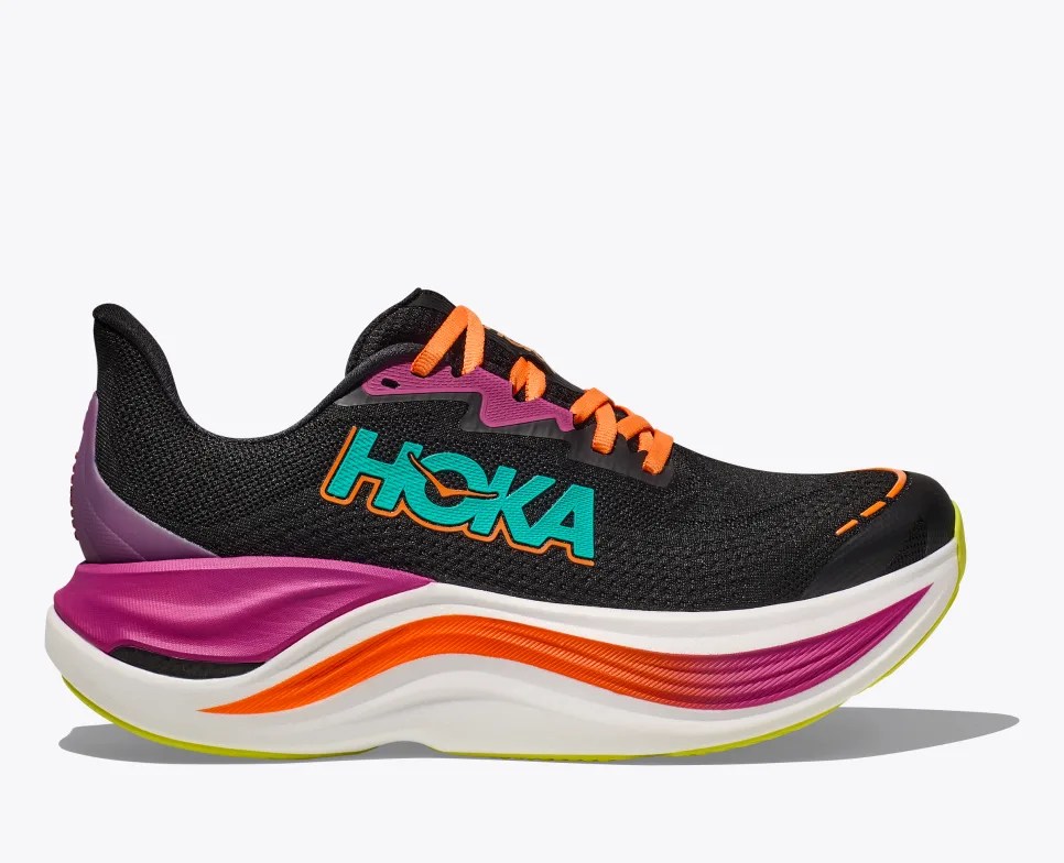 hoka skyward x trail running shoes in black and pink