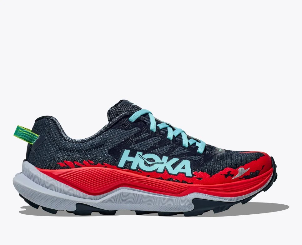 hoka torrent 4 trail running shoes in black and red