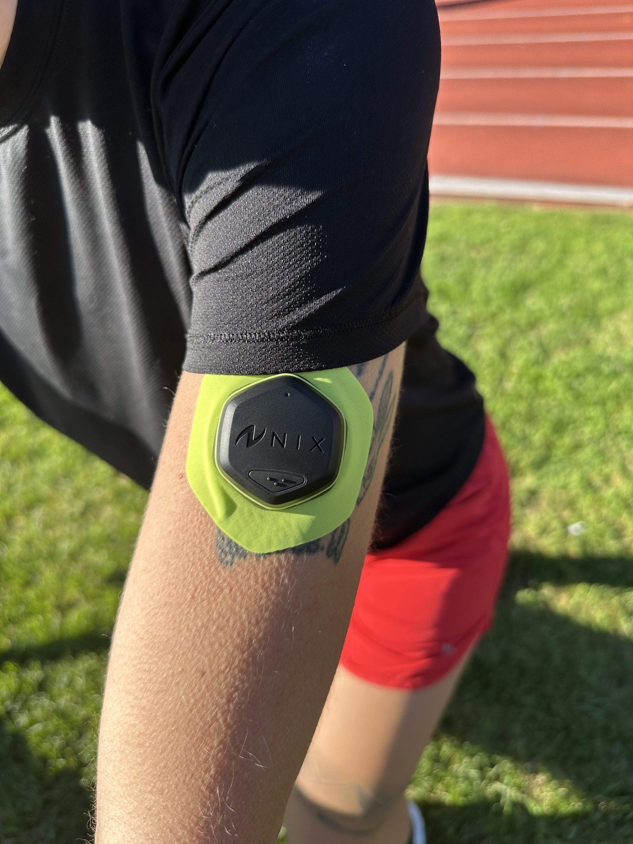 close-up of hydration tracker Nix on the author's arm