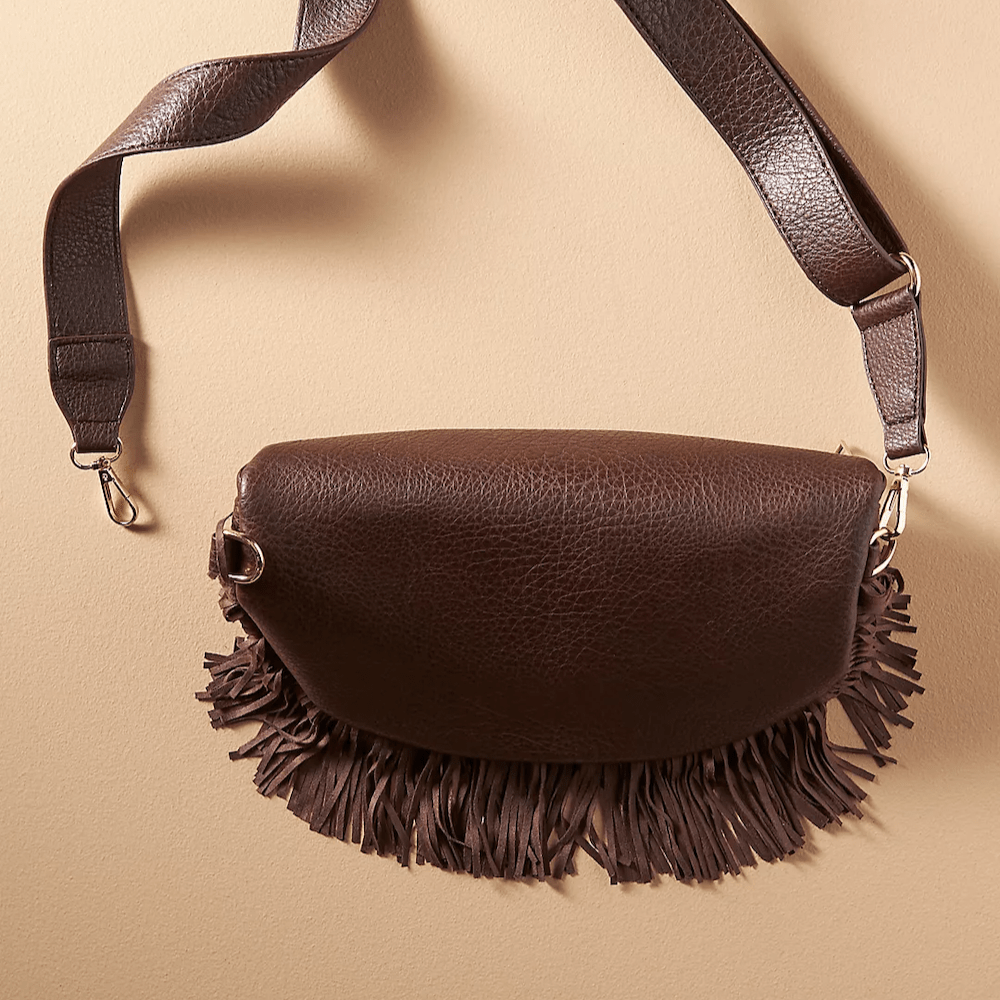 Anthropologie Fringe Crescent Sling Bag