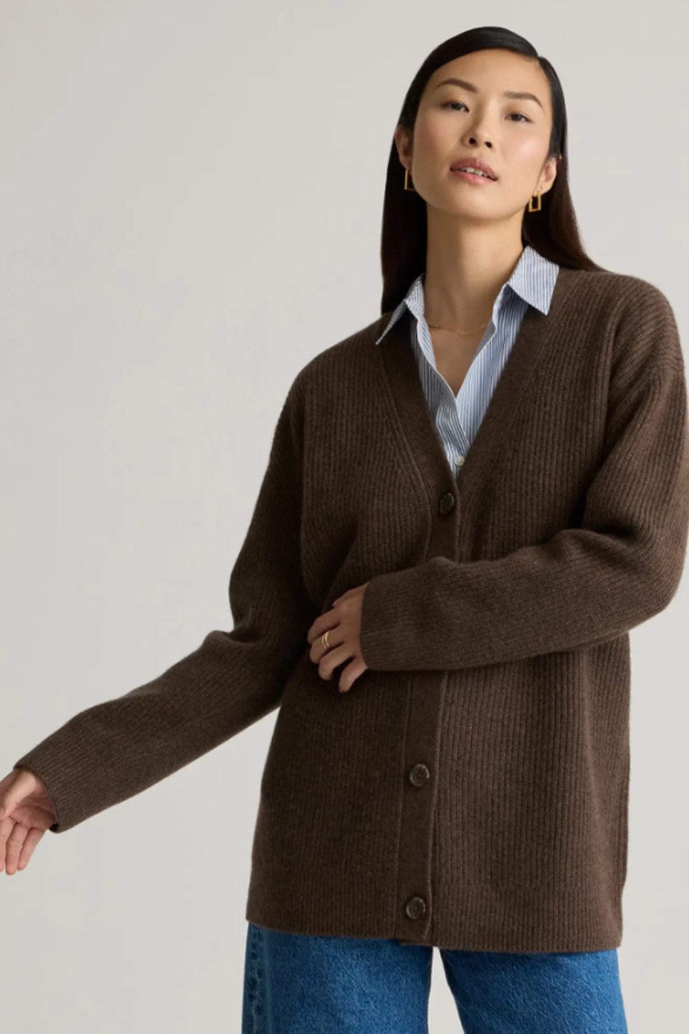 Quince Mongolian Cashmere Oversized Boyfriend Cardigan Sweater