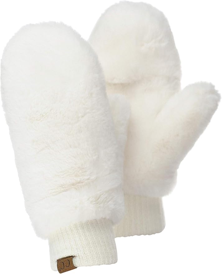 cc faux fur white mittens