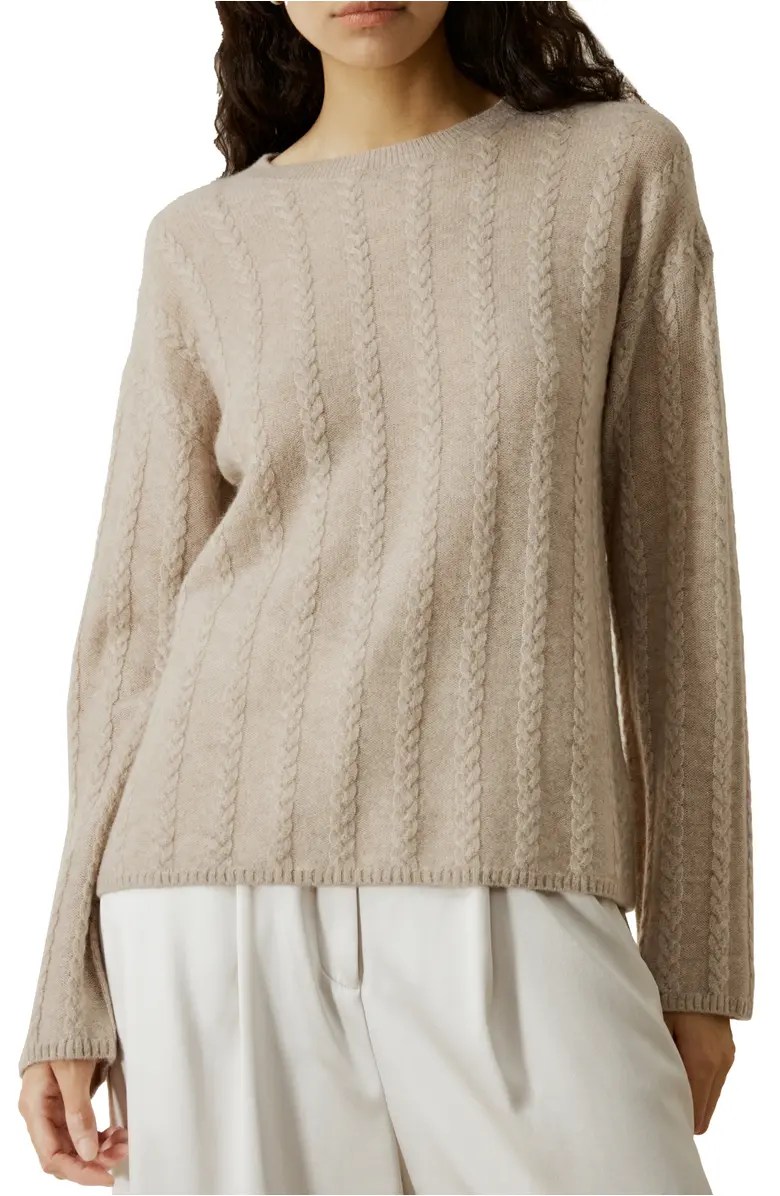 Lilysilk Semi-Sheer Cable-Knit Cashmere Sweater