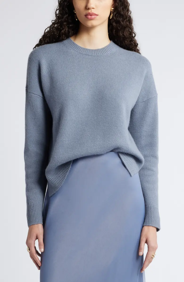 Nordstrom Crewneck Side Slit Wool & Cashmere Sweater