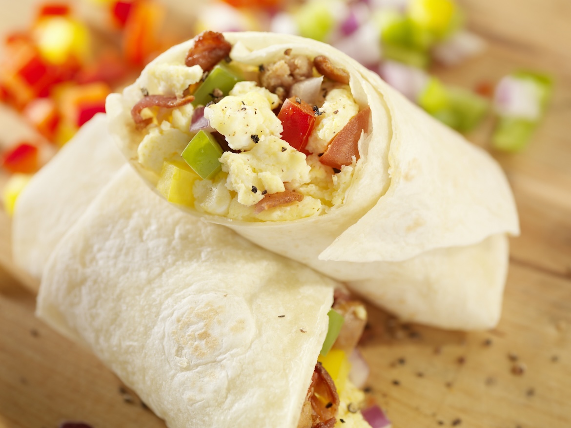 Breakfast burrito as example of high-protein breakfast meal prep ideas