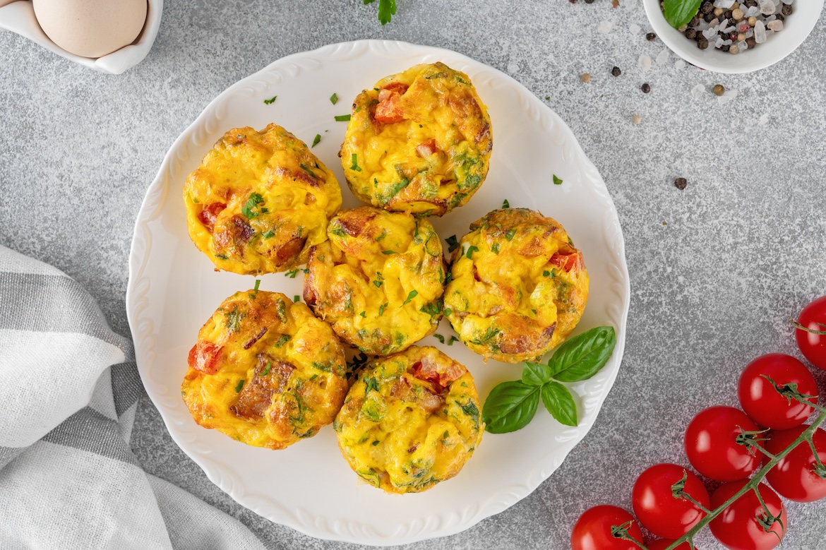 Mini veggie strata egg bites as example of high-protein breakfast meal prep ideas