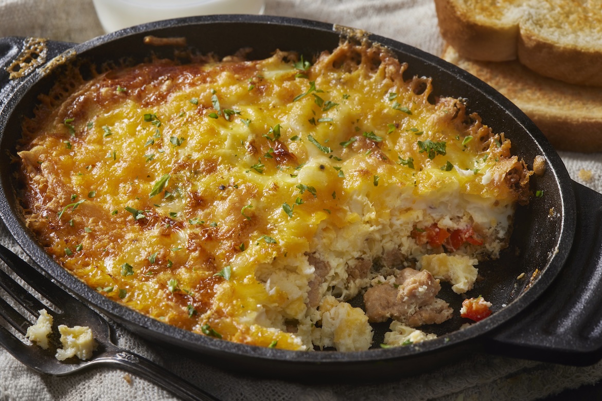 Turkey sausage breakfast casserole as example of high-protein breakfast meal prep ideas