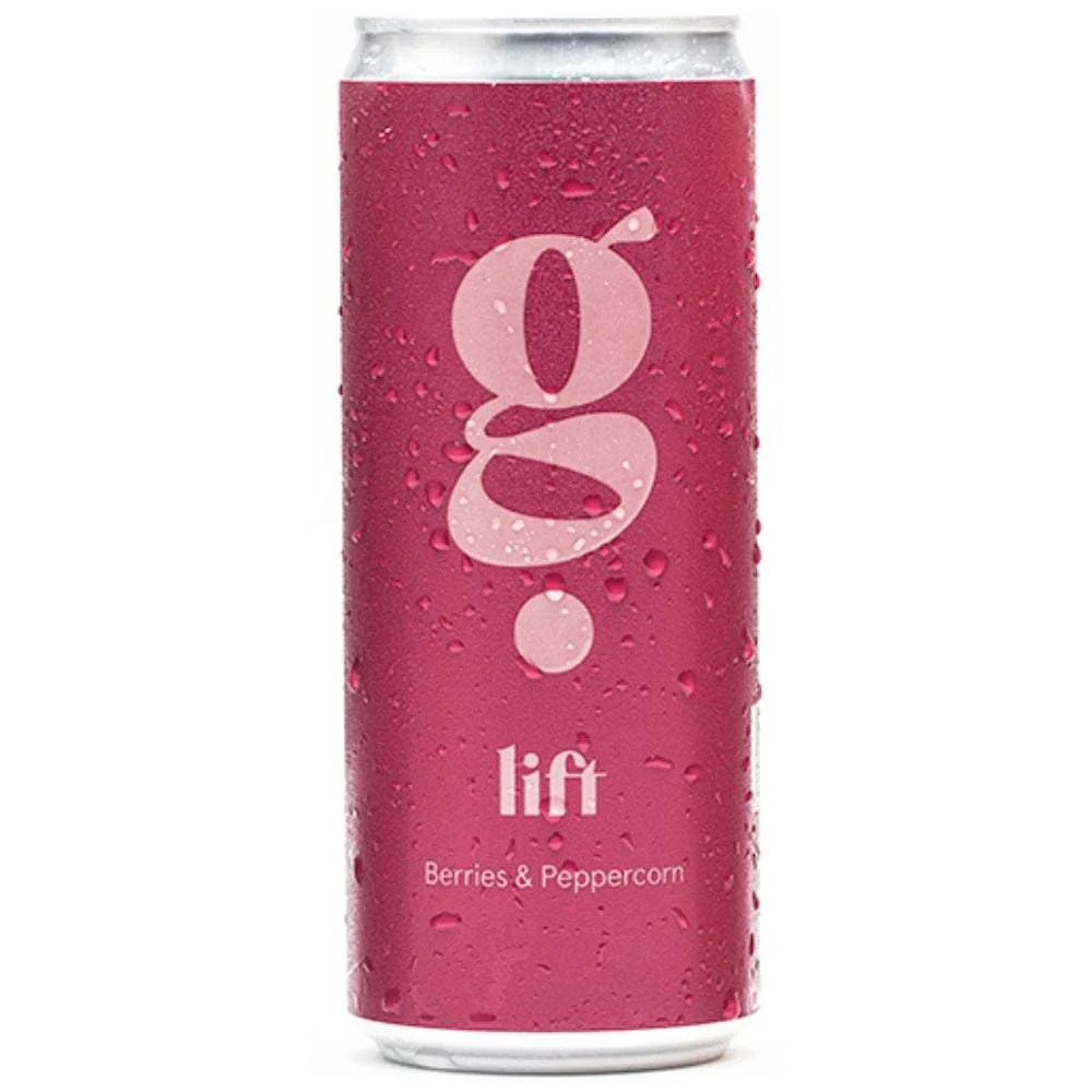 a slim, red can with pink writing